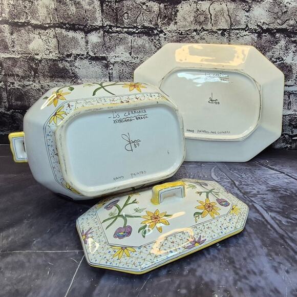 Vintage Hand Painted Ceramic Tureen with underplate by Lis Ceramica - Picture 5 of 11